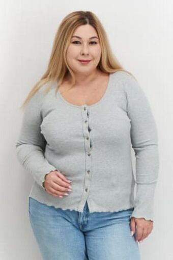Brands For Less Women plus size boat neck rib textured cardigan, heather grey offer