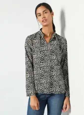 Noon Mandarin neck animal printed casual top black/white offer