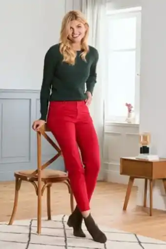 Brands For Less Women regular fit plain 4 pockets twill trouser, red offer