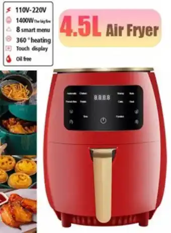 Noon 4.5l 1400w air fryer digital display with touch control red offer