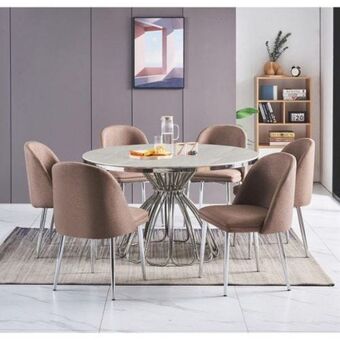 Danube Home Melchor 1+6 dining set-marble glass / cream offer