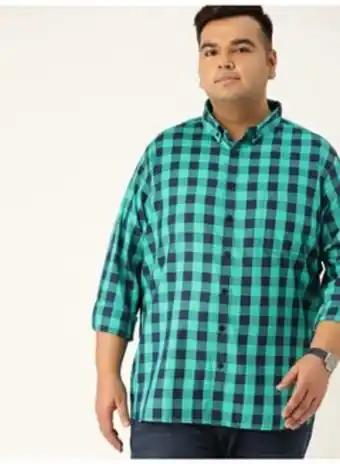 Noon Men's regular fit checked shirt green/blue offer