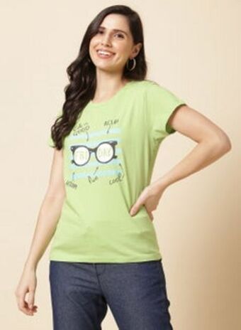 Noon Printed crew neck t-shirt light green offer