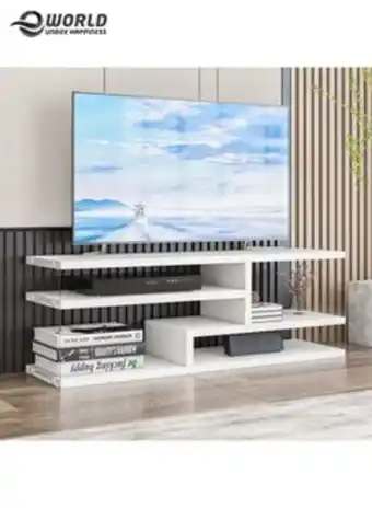 Noon 3-tier tv stand entertainment centre media console glossy white finish with acrylic sides offer
