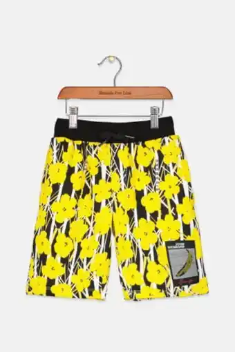 Brands For Less Kids boy floral drawstring fleece shorts, black and yellow offer