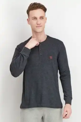 Brands For Less Men crew neck long sleeve brand logo t-shirt, dark grey offer