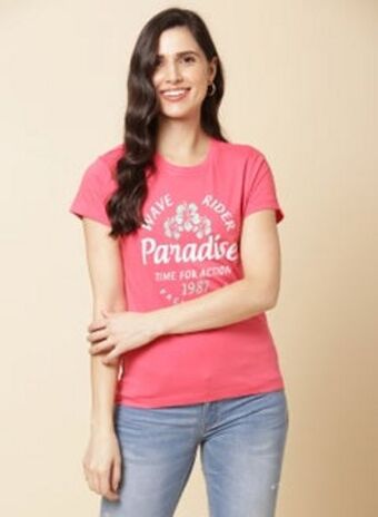 Noon Printed crew neck t-shirt pink offer