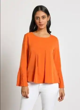 Noon Women's casual round neck long pleated sleeve top orange offer