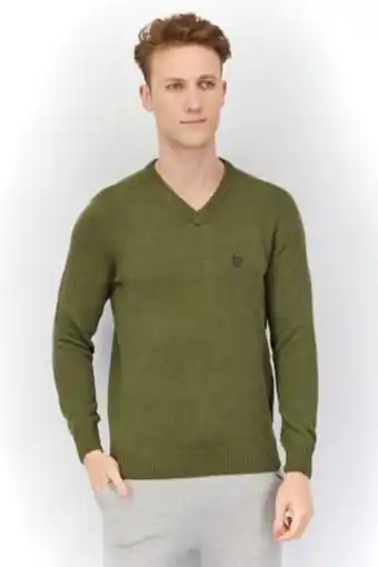 Brands For Less Men v-neck knitted long sleeve sweaters, green offer