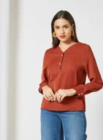 Noon Women's casual slim fit long sleeve cotton smart top with v-neck brown offer