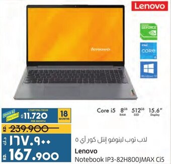 Lulu Hypermarket Lenovo Notebook IP3-82H800JMAX Ci5 offer