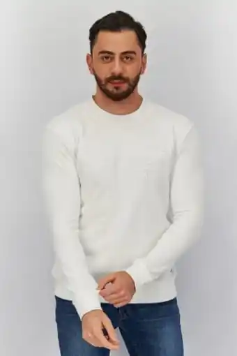 Brands For Less Men crew neck long sleeve textured sweatshirt, white offer