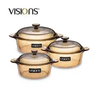 Lulu Hypermarket Visions glass cooking pot versapot amber 6pcs vs336npc 0.8ltr, 1.25ltr, 2.25ltr offer