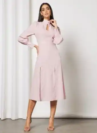 Noon High neck front cut out puff sleeve long dress pink offer