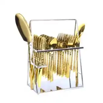 Lulu Hypermarket Ansa stainless steel cutlery set 32pcs + stand full gold d067 offer