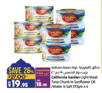 Lulu Hypermarket California Garden Light Meat Tuna Chunk In Sunflower Oil / Water & Salt 170gm x 4 offer