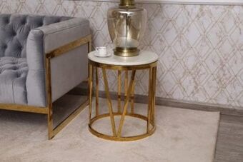 Pan gemstone end table marble - gold