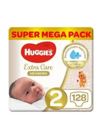 Noon Extra care baby diapers, newborn, size 2, 4 - 6 kg, 128 count (64 x 2) - dermatologist approved gentle skin care offer
