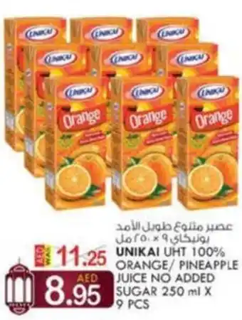 KM Trading Unikai UHT 100% Orange/Pineapple Juice No Added Sugar 250mlx9pcs offer
