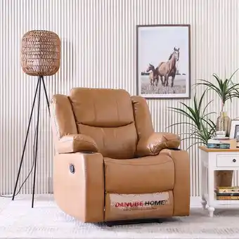Danube Home Marji 1 seater manual air leather recliner with cupholder and storage - tan offer