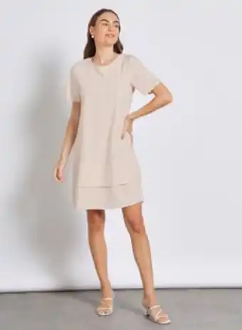 Noon Women's casual knee length short sleeve plain basic dress apricot offer