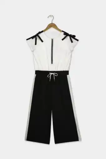 Brands For Less Kid girls crew neck short sleeves jumpsuit, white and black offer