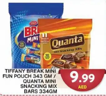 Grand Hyper Market Tiffany Break Mini Fun Pouch 343 GM/Quanta Mini Snacking Mix Bars 334GM offer