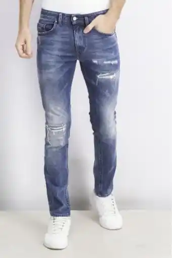 Brands For Less Men skinny fit rip stretchable denim, blue offer