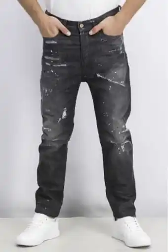 Brands For Less Men carrot fit ripped non stretchable denim jeans, black offer