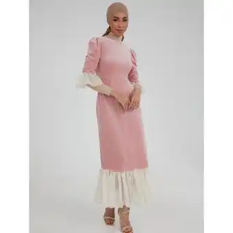 Centrepoint Styli 3/4 sleeves velvet bodycon maxi dress with contrast hem offer