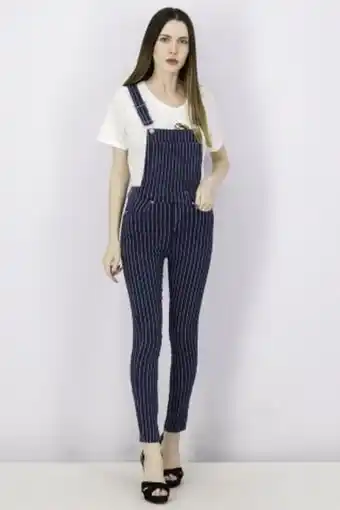 Brands For Less Women sleeveless stripe jumpsuit, blue offer