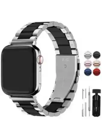 Noon 42/44/45mm apple watch strap stainless steel replacement smartwatch band for apple watch serial 7/6/se/5/4/3/2/1 black and si offer