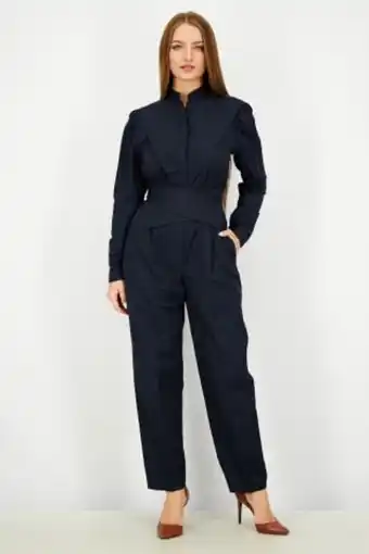 Brands For Less Women plain long sleeve jumpsuit, navy blue offer