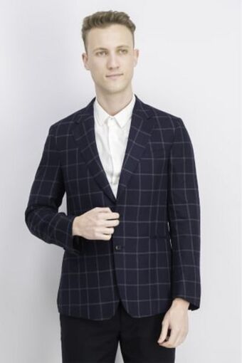 Brands For Less Men regular fit notched collar plaid semi formal blazer, navy blue offer