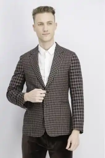 Brands For Less Men tailored fit check casual blazer, brown and navy offer