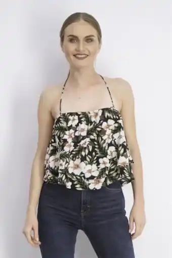 Brands For Less Women tie neck floral top. black and green combo offer