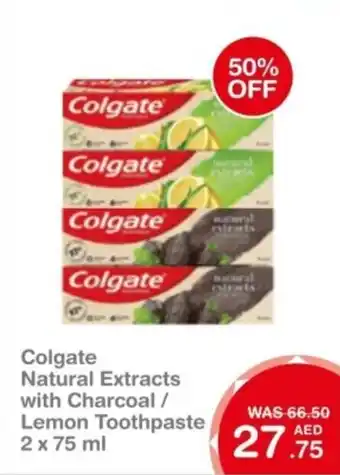 Choithrams Colgate Natural Extracts with Charcoal / Lemon Toothpaste 2 x 75 ml offer