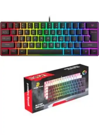 Rock pow 60% wired gaming keyboard, rgb backlit ultra-compact mini keyboard, waterproof small compact 61 keys keyboard for pc