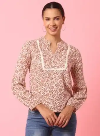 Noon Printed casual top beige multicolor offer