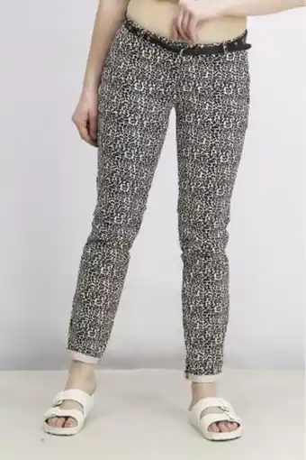 Brands For Less Women belted printed slim chino pants, black combo offer