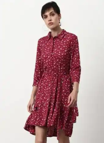 Noon Regular fit casual dress maroon offer