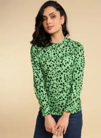 Noon Frill detail printed top green/black offer