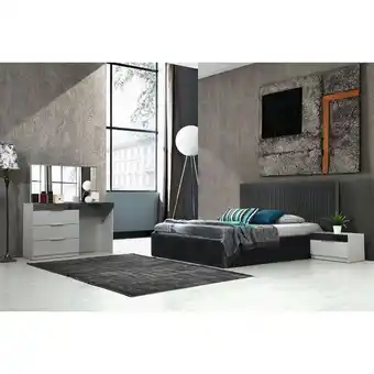 Danube Home Porto 180x200 king bed set + dresser with mirror and pouf-white / grey offer