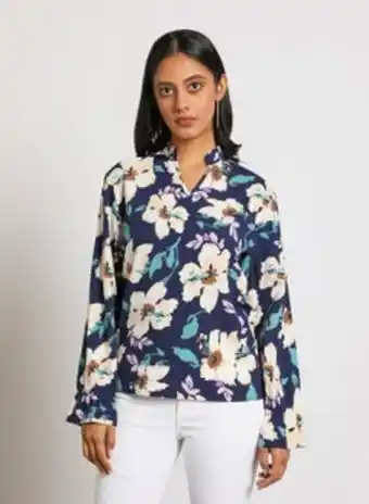Noon Women's casual long sleeve rayon blouse with v-neck stand up collar printed pattern multicolour offer