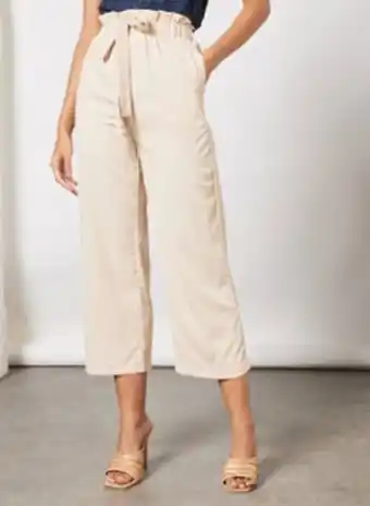 Noon Women paper bag elastic waistband bowknot belted pants beige offer