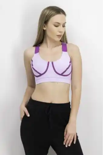 Brands For Less Women logo padded sports bra, light lavender offer