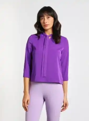 Noon Women's casual three quarter sleeves blouse with tie detail at collar purple offer