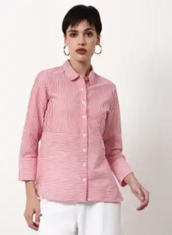 Noon Striped pattern regular fit woven top multicolor red offer