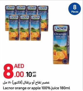 Carrefour Lacnor orange or apple 100% juice 180ml offer