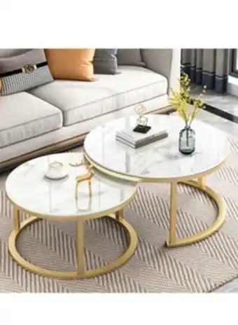 Noon Set of 2 modern round nesting side table wood coffee and snack end table with metal frame accent tea table for living room re offer